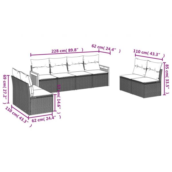 8-tlg. Garten-Sofagarnitur mit Kissen Schwarz Poly Rattan