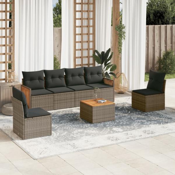 ARDEBO.de - 7-tlg. Garten-Sofagarnitur mit Kissen Grau Poly Rattan