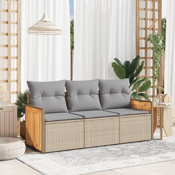 ARDEBO.de - 3-tlg. Garten-Sofagarnitur mit Kissen Beige Poly Rattan