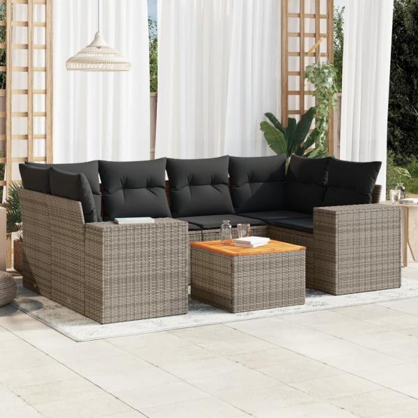 ARDEBO.de - 7-tlg. Garten-Sofagarnitur mit Kissen Grau Poly Rattan