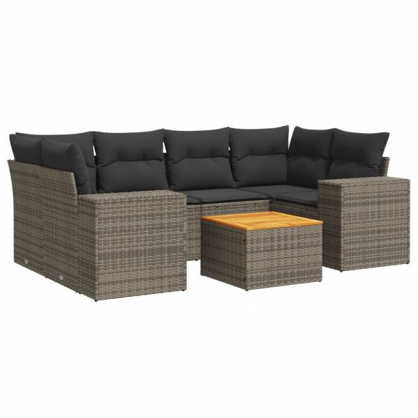 7-tlg. Garten-Sofagarnitur mit Kissen Grau Poly Rattan