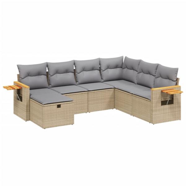 7-tlg. Garten-Sofagarnitur mit Kissen Beige Poly Rattan