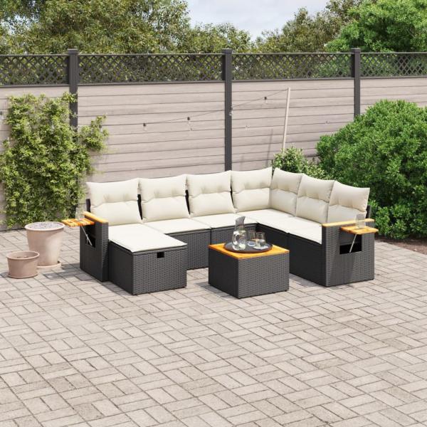 ARDEBO.de - 8-tlg. Garten-Sofagarnitur mit Kissen Schwarz Poly Rattan