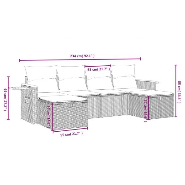 6-tlg. Garten-Sofagarnitur mit Kissen Beige Poly Rattan