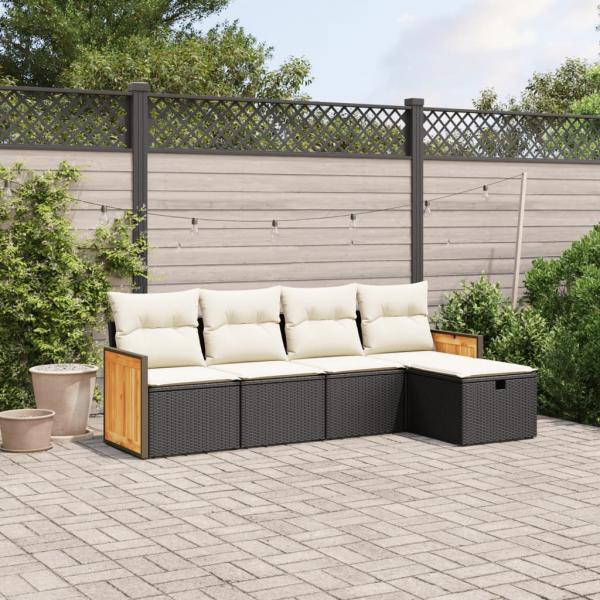 ARDEBO.de - 5-tlg. Garten-Sofagarnitur mit Kissen Schwarz Poly Rattan