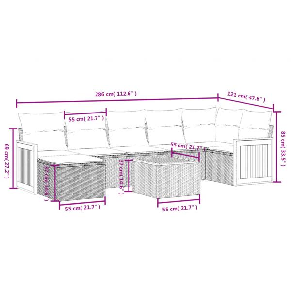 8-tlg. Garten-Sofagarnitur mit Kissen Schwarz Poly Rattan