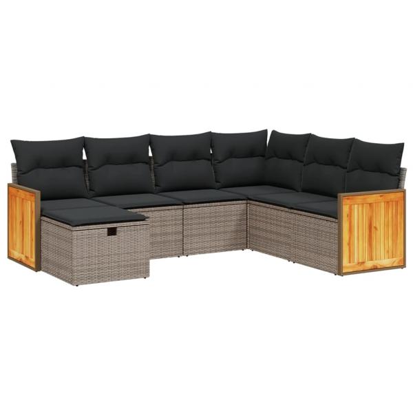 7-tlg. Garten-Sofagarnitur mit Kissen Grau Poly Rattan