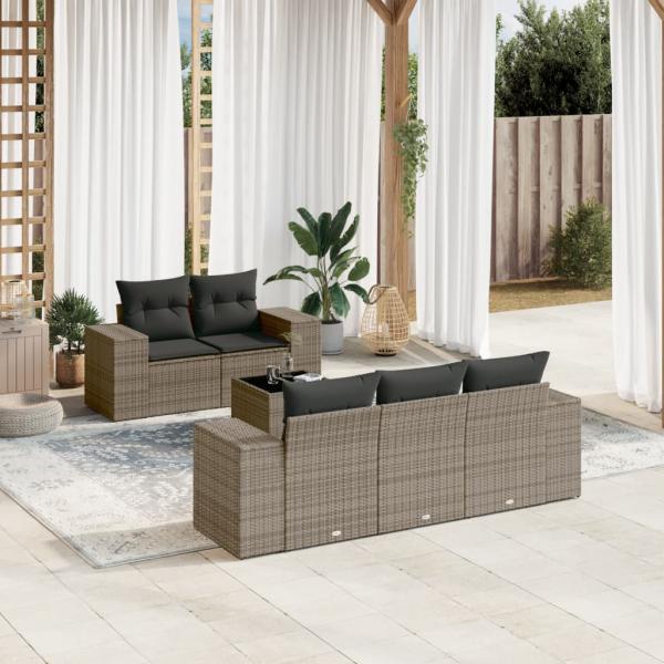 ARDEBO.de - 6-tlg. Garten-Sofagarnitur mit Kissen Grau Poly Rattan