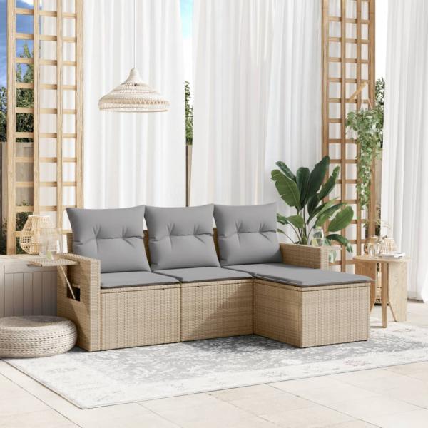 ARDEBO.de - 4-tlg. Garten-Sofagarnitur mit Kissen Beige Poly Rattan