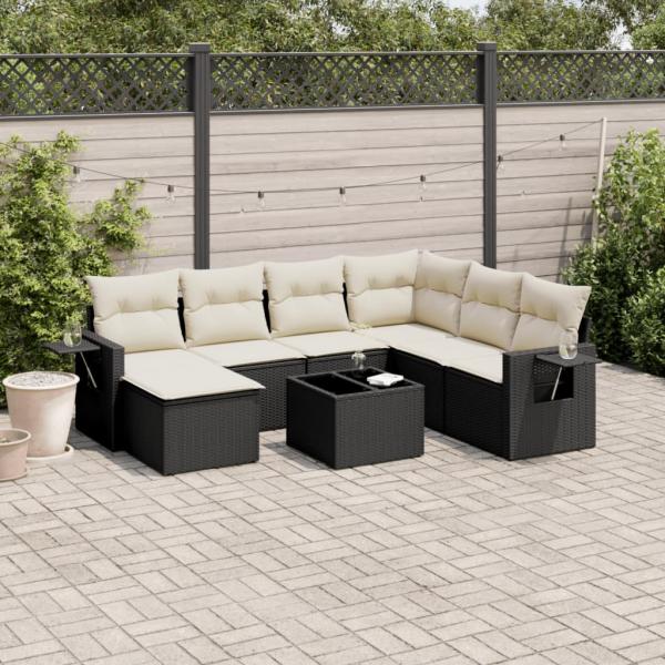 ARDEBO.de - 8-tlg. Garten-Sofagarnitur mit Kissen Schwarz Poly Rattan