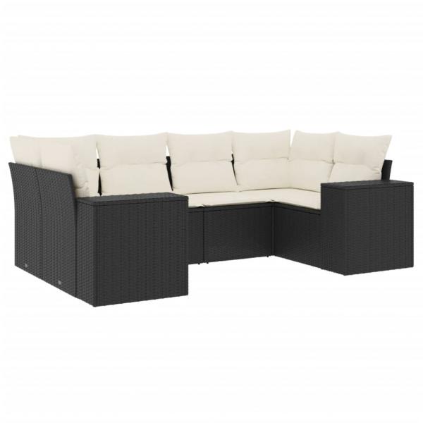 6-tlg. Garten-Sofagarnitur mit Kissen Schwarz Poly Rattan