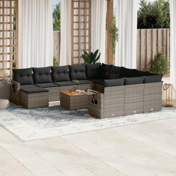 ARDEBO.de - 13-tlg. Garten-Sofagarnitur mit Kissen Grau Poly Rattan