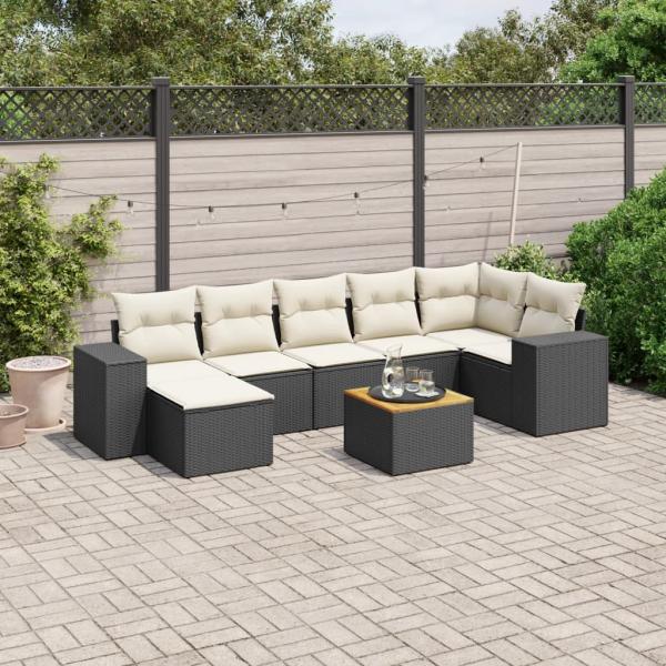 ARDEBO.de - 8-tlg. Garten-Sofagarnitur mit Kissen Schwarz Poly Rattan