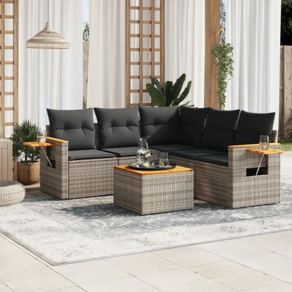 ARDEBO.de - 6-tlg. Garten-Sofagarnitur mit Kissen Grau Poly Rattan