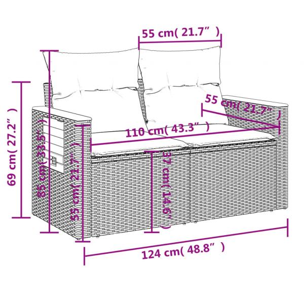 7-tlg. Garten-Sofagarnitur mit Kissen Grau Poly Rattan