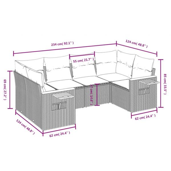 6-tlg. Garten-Sofagarnitur mit Kissen Grau Poly Rattan