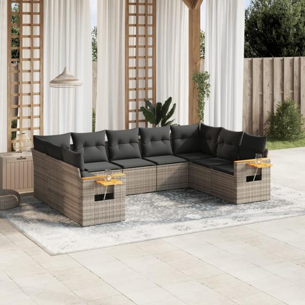 ARDEBO.de - 9-tlg. Garten-Sofagarnitur mit Kissen Grau Poly Rattan