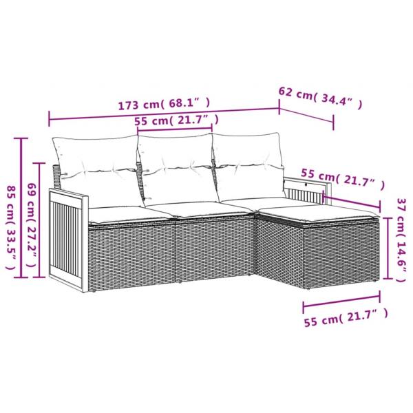 4-tlg. Garten-Sofagarnitur mit Kissen Schwarz Poly Rattan