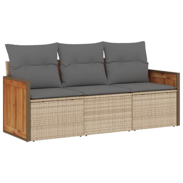 3-tlg. Garten-Sofagarnitur mit Kissen Beige Poly Rattan