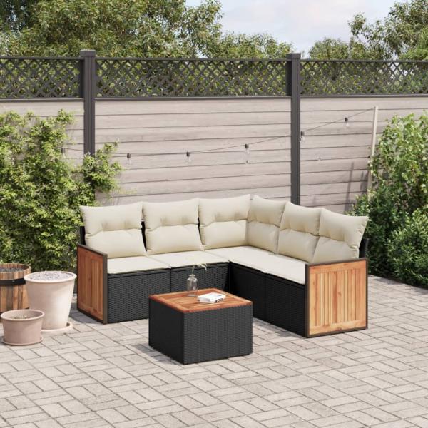 ARDEBO.de - 6-tlg. Garten-Sofagarnitur mit Kissen Schwarz Poly Rattan