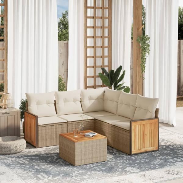 ARDEBO.de - 6-tlg. Garten-Sofagarnitur mit Kissen Beige Poly Rattan