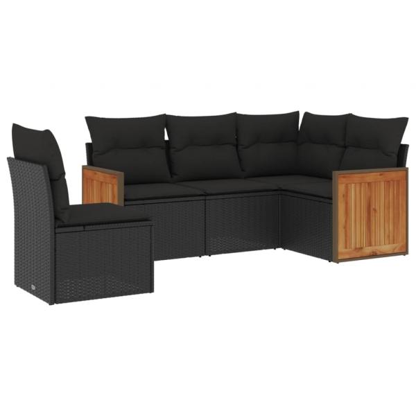 5-tlg. Garten-Sofagarnitur mit Kissen Schwarz Poly Rattan