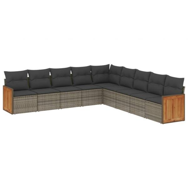 9-tlg. Garten-Sofagarnitur mit Kissen Grau Poly Rattan