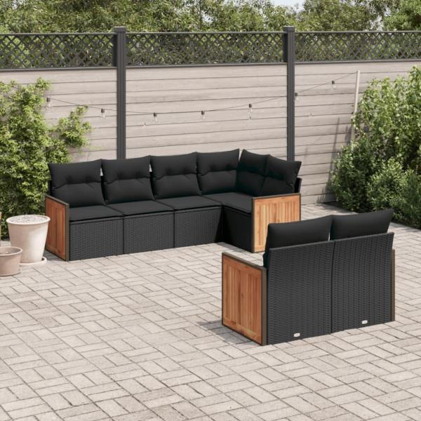 ARDEBO.de - 7-tlg. Garten-Sofagarnitur mit Kissen Schwarz Poly Rattan