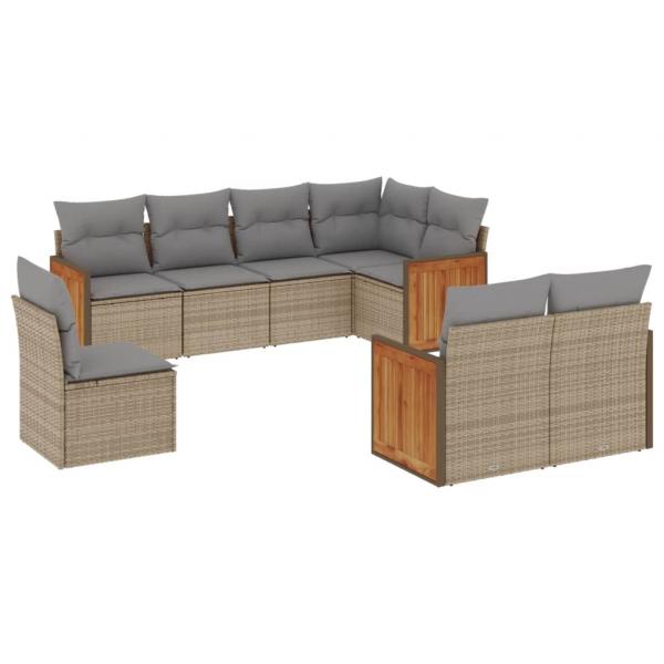 8-tlg. Garten-Sofagarnitur mit Kissen Beige Poly Rattan