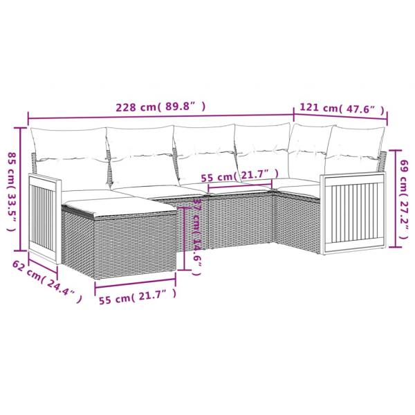 6-tlg. Garten-Sofagarnitur mit Kissen Grau Poly Rattan