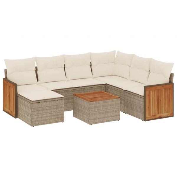 8-tlg. Garten-Sofagarnitur mit Kissen Beige Poly Rattan