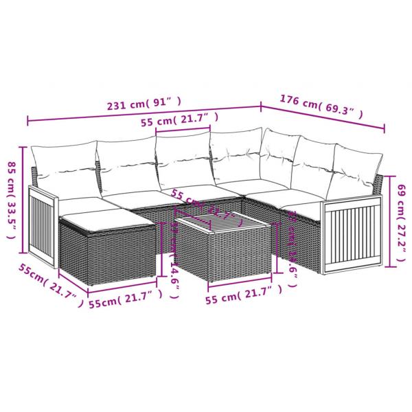 8-tlg. Garten-Sofagarnitur mit Kissen Schwarz Poly Rattan