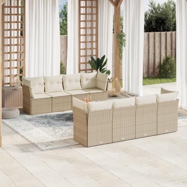 ARDEBO.de - 9-tlg. Garten-Sofagarnitur mit Kissen Beige Poly Rattan