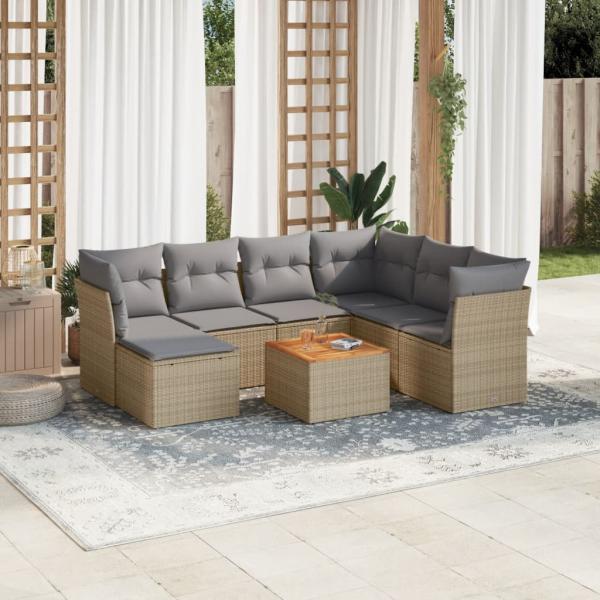 ARDEBO.de - 8-tlg. Garten-Sofagarnitur mit Kissen Beige Poly Rattan