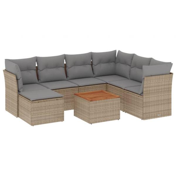 8-tlg. Garten-Sofagarnitur mit Kissen Beige Poly Rattan