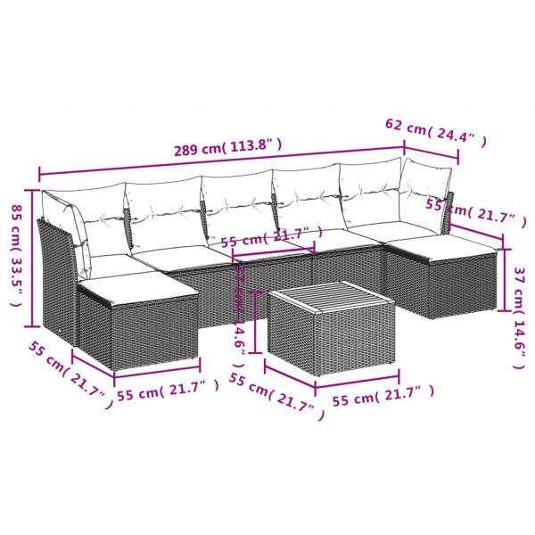 8-tlg. Garten-Sofagarnitur mit Kissen Beige Poly Rattan