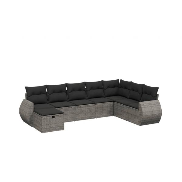 8-tlg. Garten-Sofagarnitur mit Kissen Grau Poly Rattan