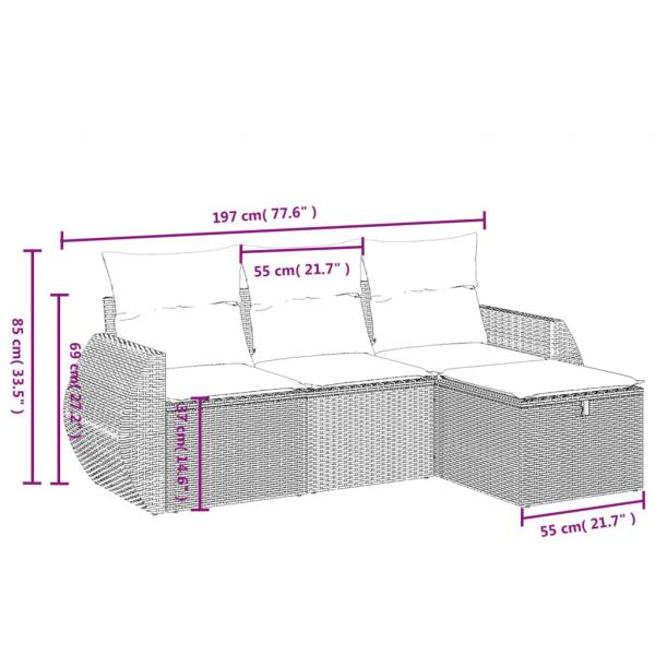 4-tlg. Garten-Sofagarnitur mit Kissen Beige Poly Rattan