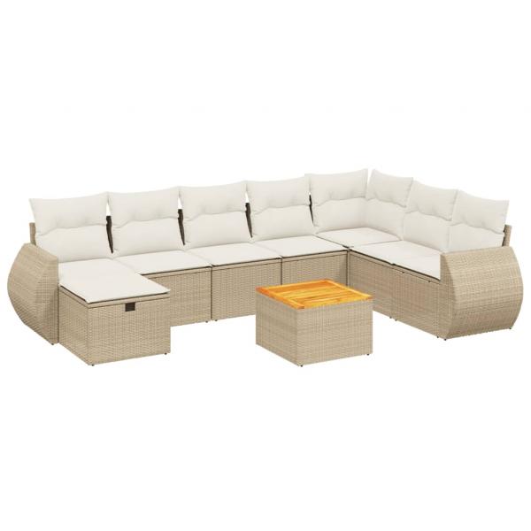 ARDEBO.de - 9-tlg. Garten-Sofagarnitur mit Kissen Beige Poly Rattan