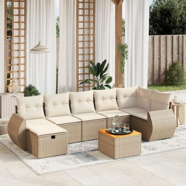 ARDEBO.de - 8-tlg. Garten-Sofagarnitur mit Kissen Beige Poly Rattan