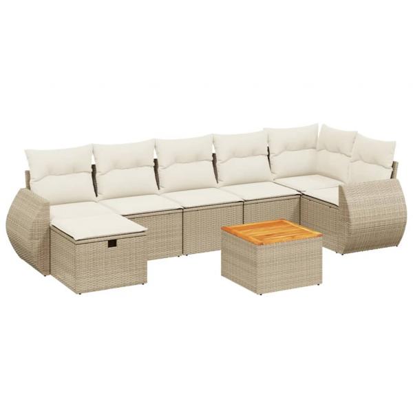 8-tlg. Garten-Sofagarnitur mit Kissen Beige Poly Rattan