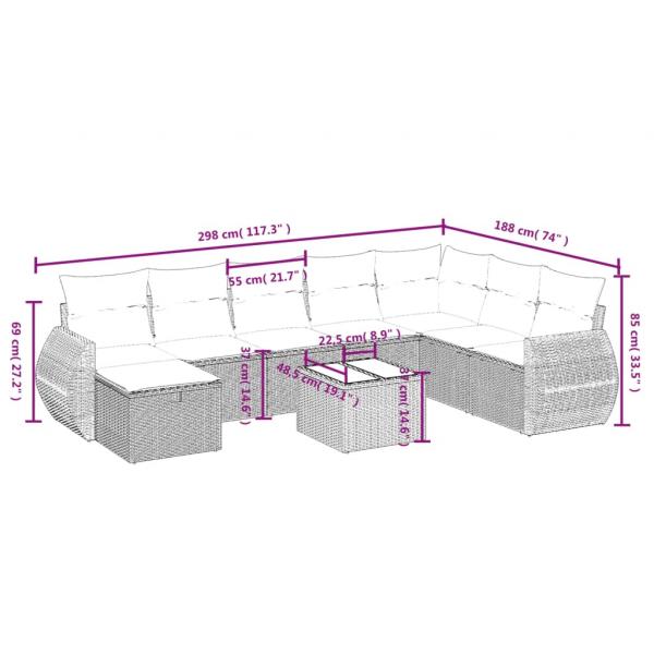 9-tlg. Garten-Sofagarnitur mit Kissen Schwarz Poly Rattan