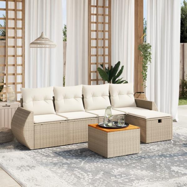 ARDEBO.de - 6-tlg. Garten-Sofagarnitur mit Kissen Beige Poly Rattan