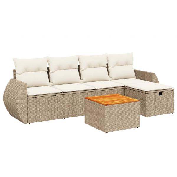 6-tlg. Garten-Sofagarnitur mit Kissen Beige Poly Rattan