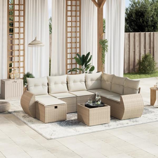 ARDEBO.de - 8-tlg. Garten-Sofagarnitur mit Kissen Beige Poly Rattan