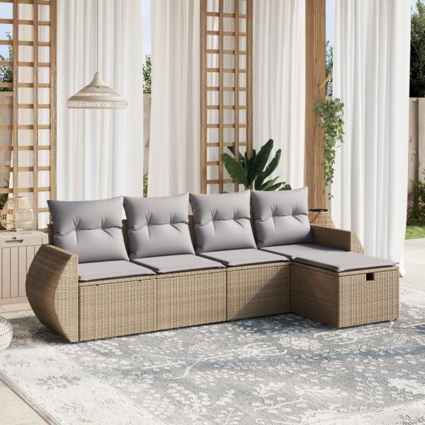 ARDEBO.de - 5-tlg. Garten-Sofagarnitur mit Kissen Beige Poly Rattan