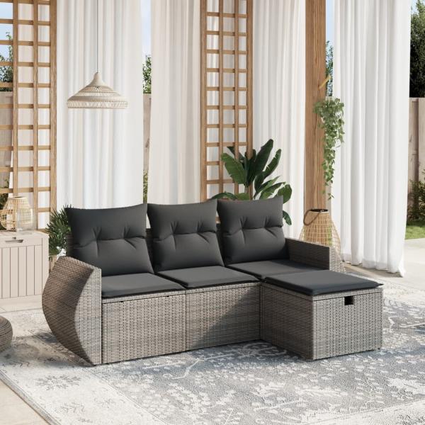 ARDEBO.de - 4-tlg. Garten-Sofagarnitur mit Kissen Grau Poly Rattan