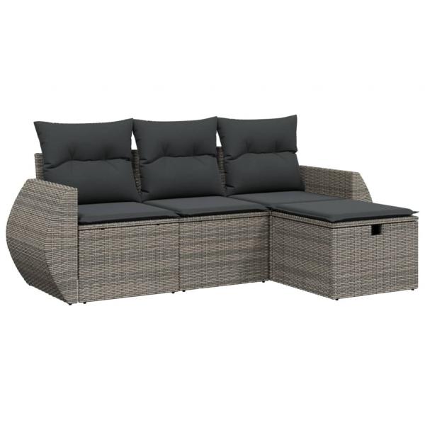 4-tlg. Garten-Sofagarnitur mit Kissen Grau Poly Rattan