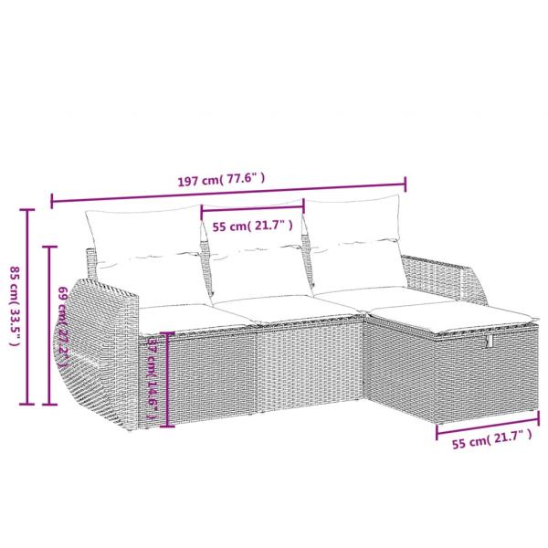 4-tlg. Garten-Sofagarnitur mit Kissen Grau Poly Rattan