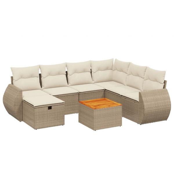 8-tlg. Garten-Sofagarnitur mit Kissen Beige Poly Rattan